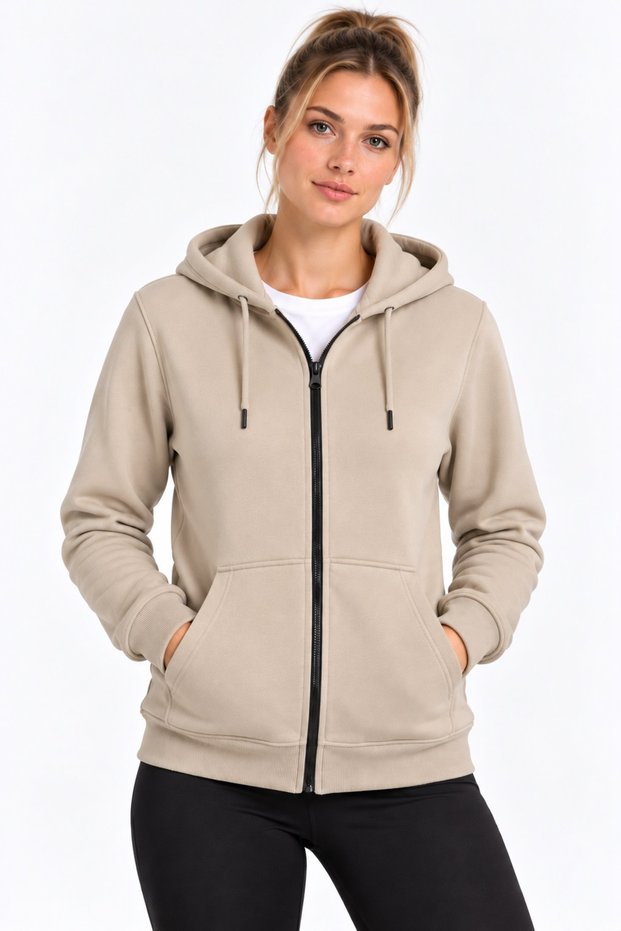 Women's 3-Thread Zipper Hooded Cargo Pocket Full-Zip Sweat Jacket Winter Soft and Comfortable