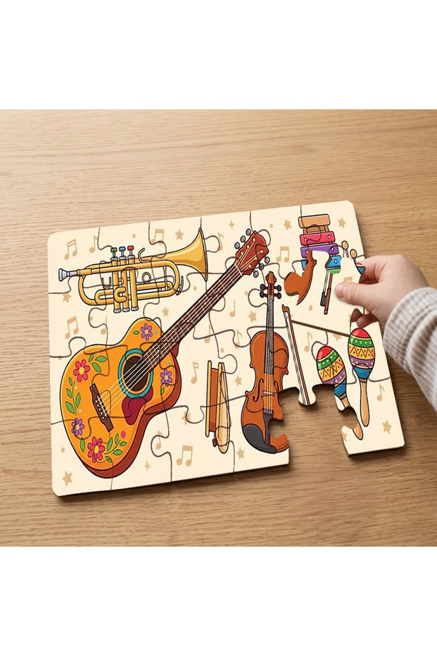 24 Piece Wooden Children's Puzzle with Musical Instruments Design