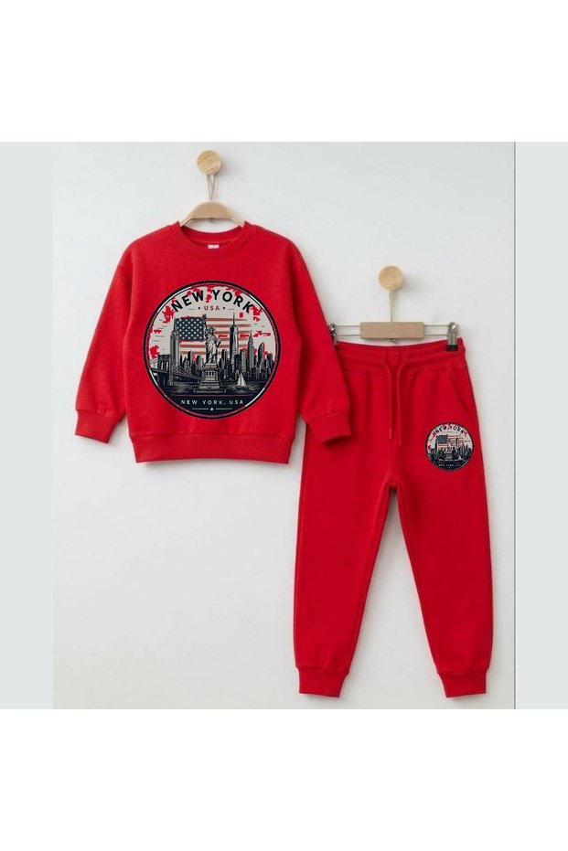 Team Sweatshirt New York Usa Printed Girls' and Boys' Crew Neck Sweatshirt