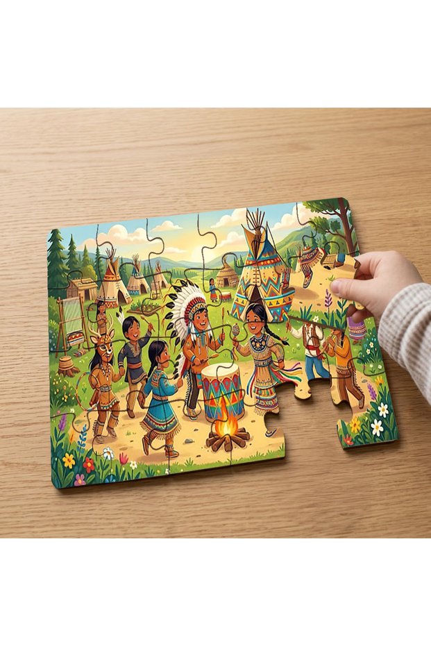 24 Piece Wooden Children's Puzzle with Fun Native American Kids Design