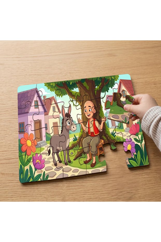24 Piece Wooden Children's Puzzle with Keloğlan and Cute Donkey Design