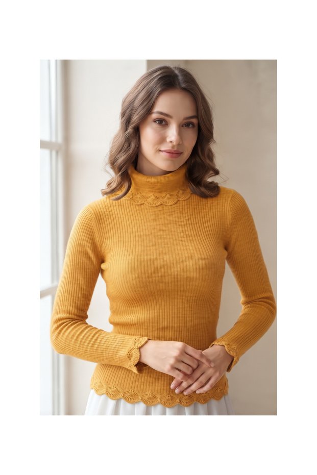 Women's Mink Turtleneck Knit Detailed Knitwear Sweater-Body Vr:0003