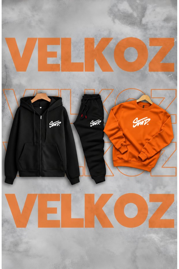 Swd Printed 3-Piece Winter (Zippered and Crew Neck Sweatshirt) Tracksuit Set