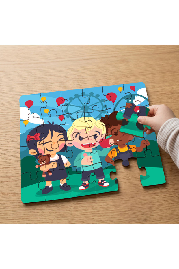 24 Piece Wooden Children's Puzzle with Happy Friends Design