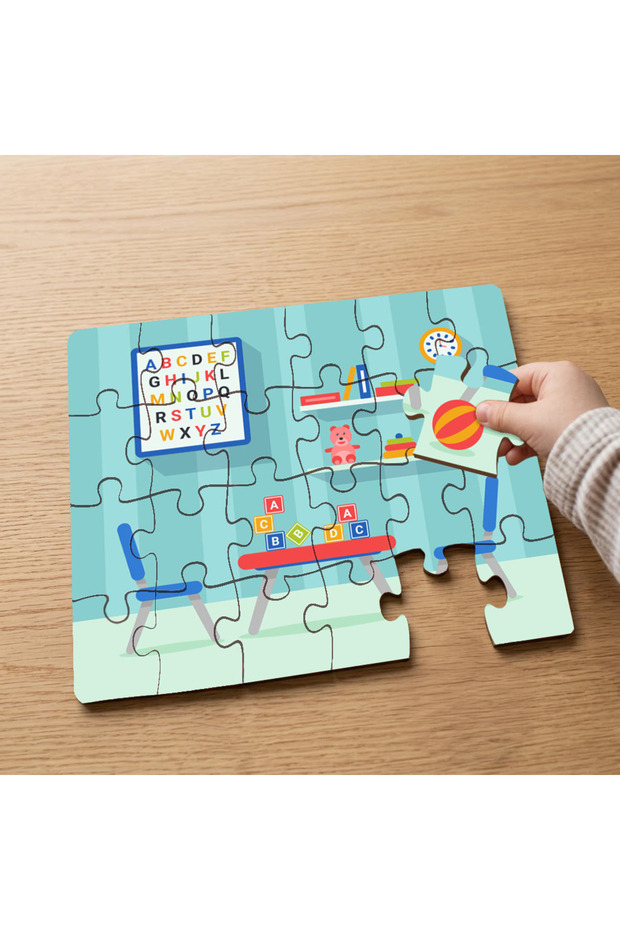 24 Piece Wooden Children's Puzzle with Designed Children's Playroom