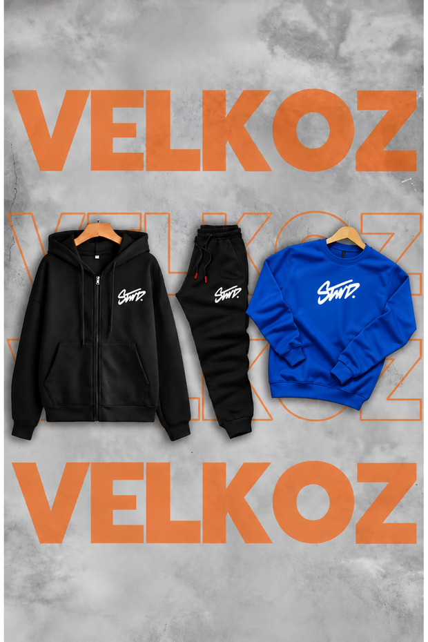 Swd Printed 3-Piece Winter (Zippered and Crew Neck Sweatshirt) Tracksuit Set