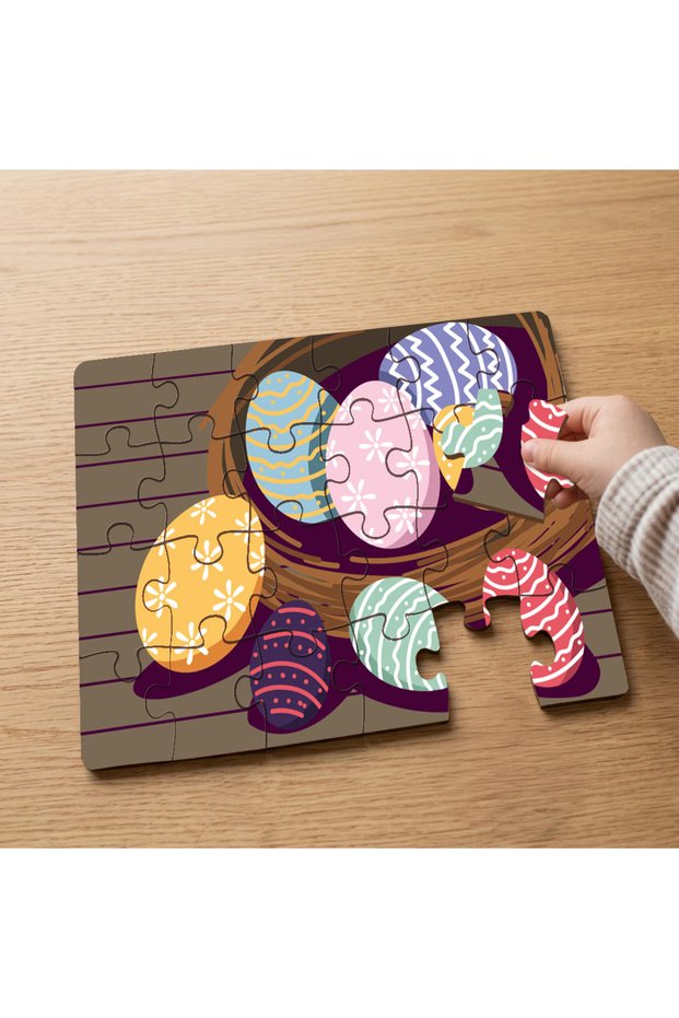 24 Piece Wooden Children's Puzzle with Colorful Easter Eggs Design