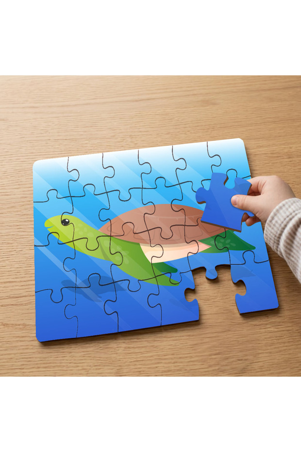 24 Piece Wooden Children's Puzzle with Water Turtle Design