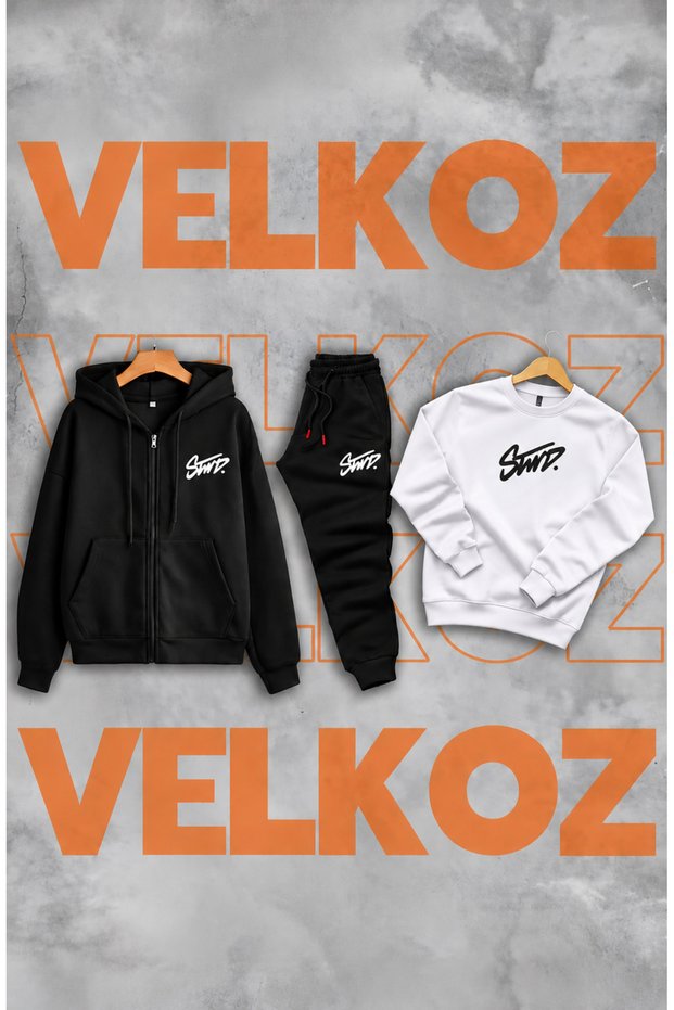 Swd Printed 3-Piece Winter (Zippered and Crew Neck Sweatshirt) Tracksuit Set