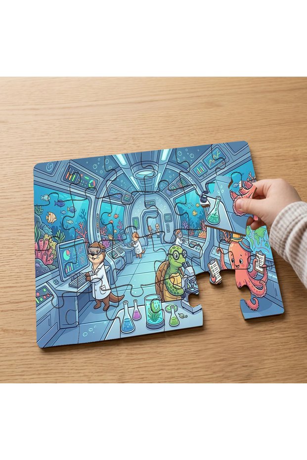 24 Piece Wooden Children's Puzzle with Submarine Laboratory Design