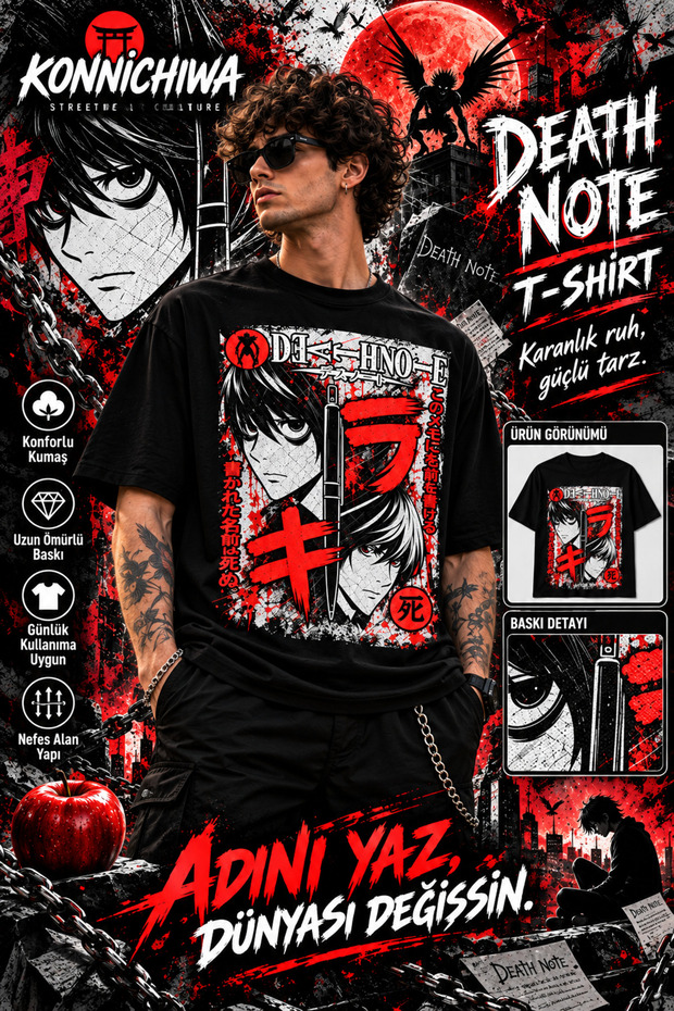 Death Note Anime Printed Black T-Shirt Unisex 🔴   Death Note – Justice in This World Is in Your Hands! 🖤