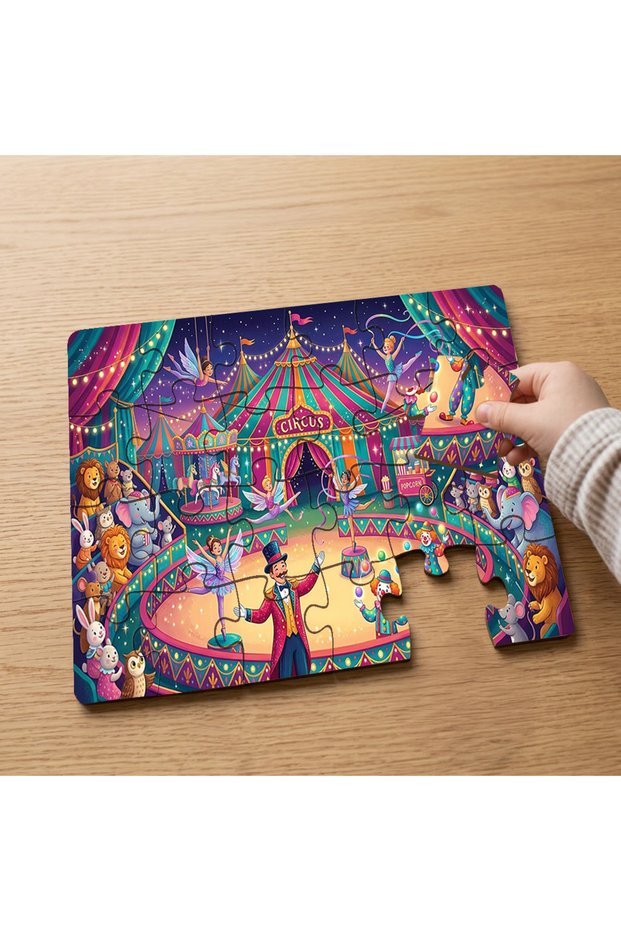 24 Piece Wooden Children's Puzzle with Circus Scene Design