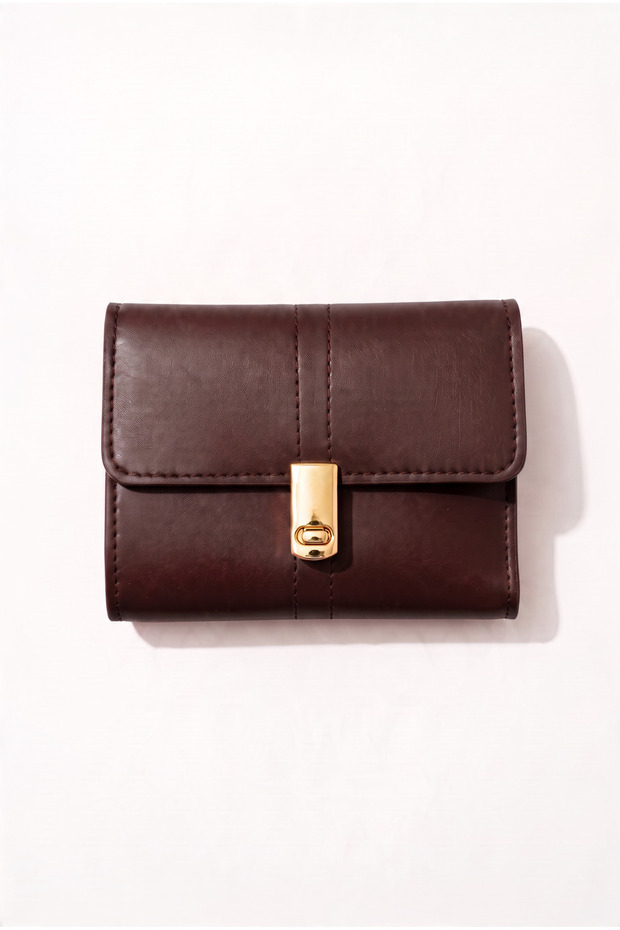 Milda Model Women's Wallet, Gold Color Lockable Multi-Compartment Card Holder Wallet
