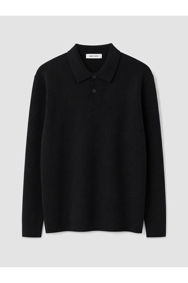 Black Polo Collar Men's Knit Sweater