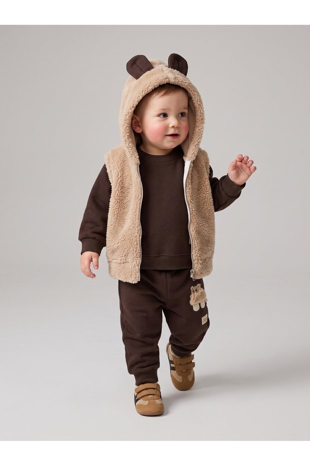 Baby Boy 3 Threaded Yarned Vest Top and Bottom Set