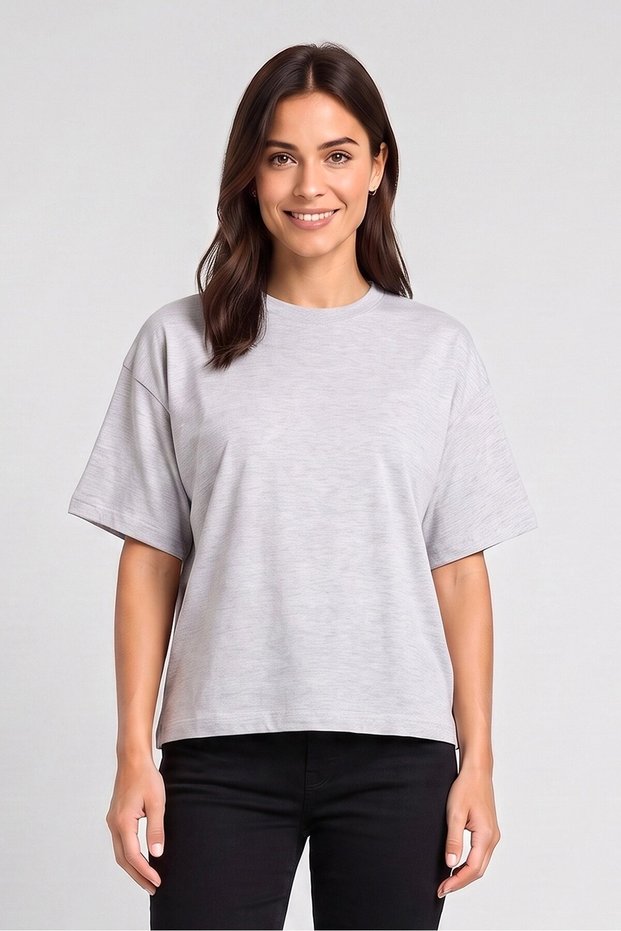 Women Crew Neck Short Sleeve Plain Crop Top, Grey