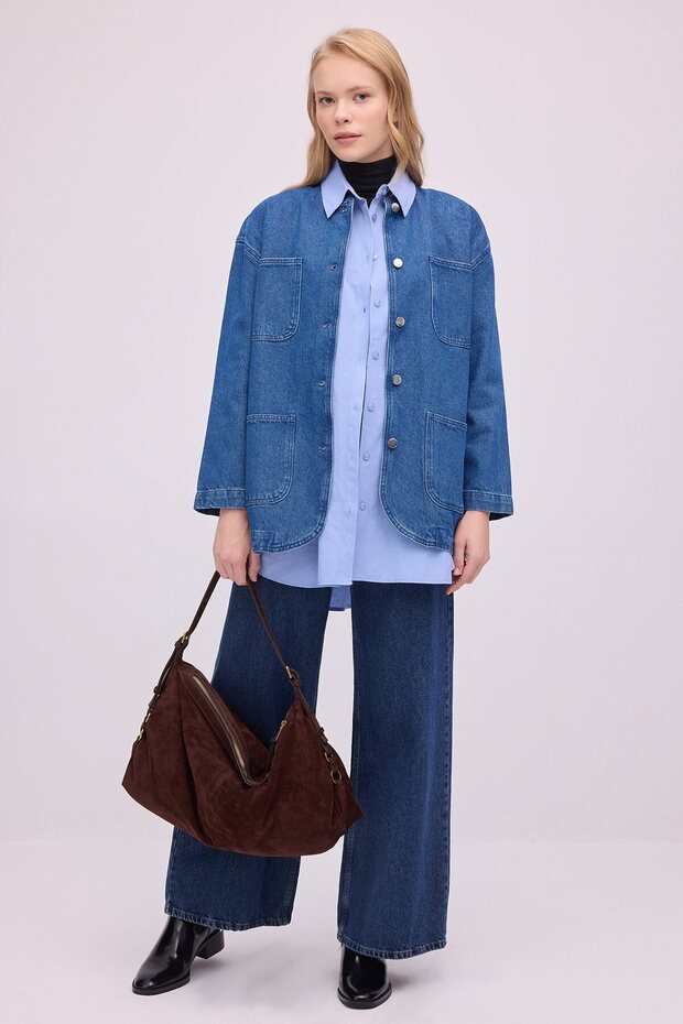 Haki̇m Yaka Oversize Denim Jacket