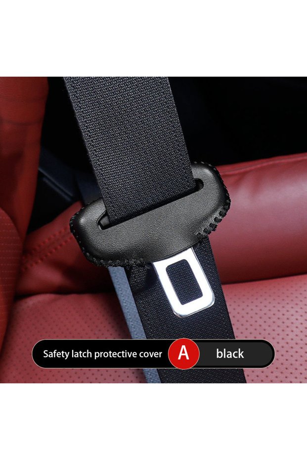 A-black 1PCS Universal Car Seat Belt Buckle Cover Protector Anti-collision Case PU Leather Protectio