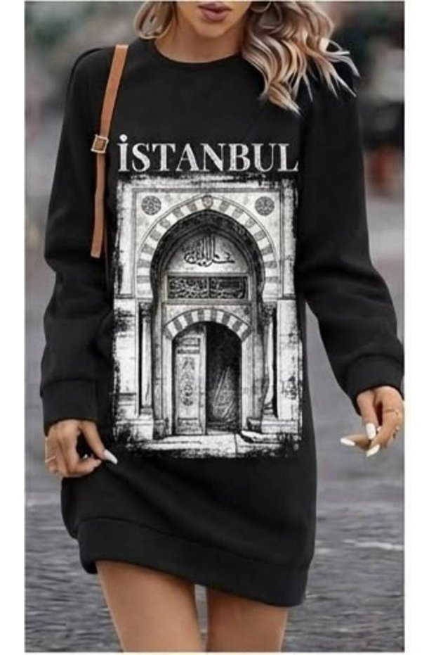 Women's Istanbul Printed Long Knitted Tunic | 90 Size Black Tunic