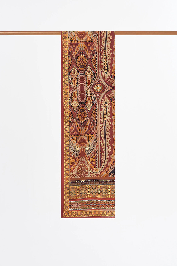 Ethnic Pattern Lyocell Shawl Navy Blue-Green