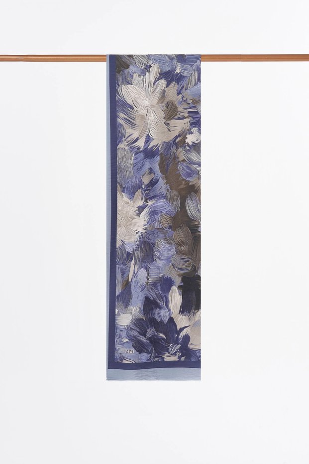 Abstract Pattern Viscose Shawl Indigo