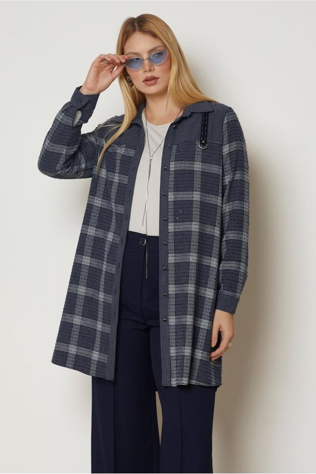 Shirt Collar Plaid Tunic 47116