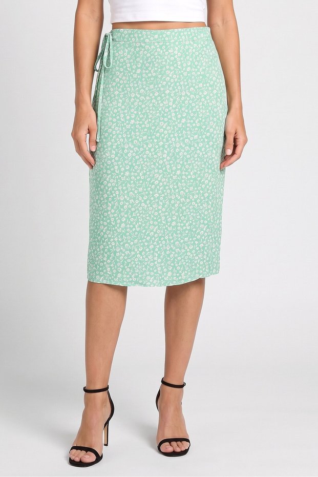 Jeans Women Floral Print Tie Detail Midi Skirts, Multicolor