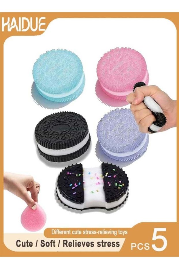 5Pack Squishy Toy for Kids Sensory Stress Relief Fidget Toys, Soft & Safe for Boys & Girls, Pink, Black, Purple,Brushed Biscuits
