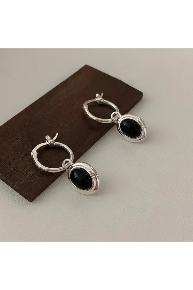 as picture 925 Sterling Silver Vintage Gold Round Earrings For Women Black Ball Earring Jewelry Prev