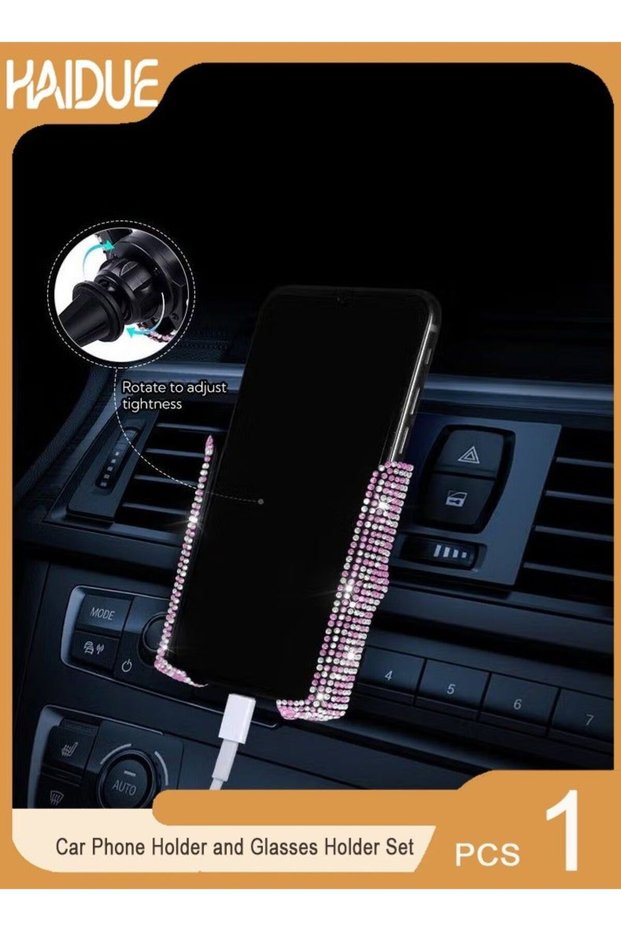 Car Phone Holder and Glasses Holder Set Pink