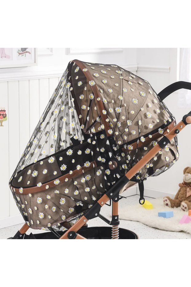Black Daisy Baby Stroller Mosquito Net Pushchair Cart Insect Shield Net Mesh Safe Infants Protection
