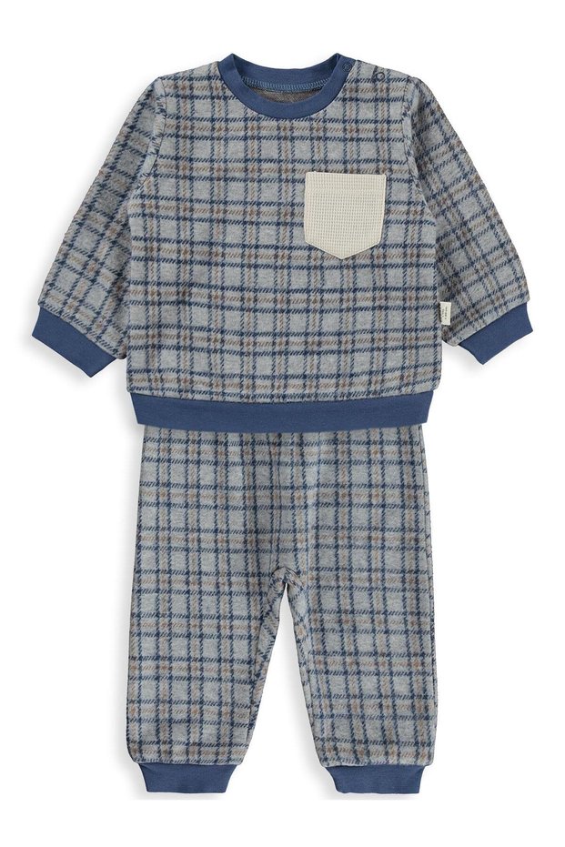 Checkered Shoulder Snap Set for 2-5 Years - Navy Blue