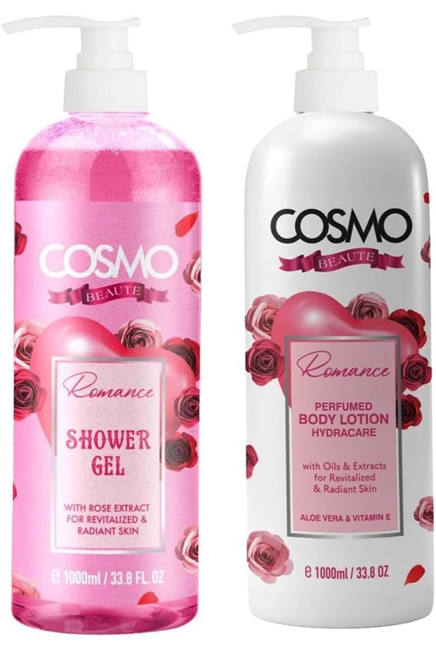 Cosmo Skin Care Bath & Body Set | Romance Shower Gel 1000ml & Luxury Floral Body Lotion 1000ml With Aloe Vera & Vitamin E | Rich Hydrate & Moisturize | For All Skin Type | Non Greasy | For Men & Women