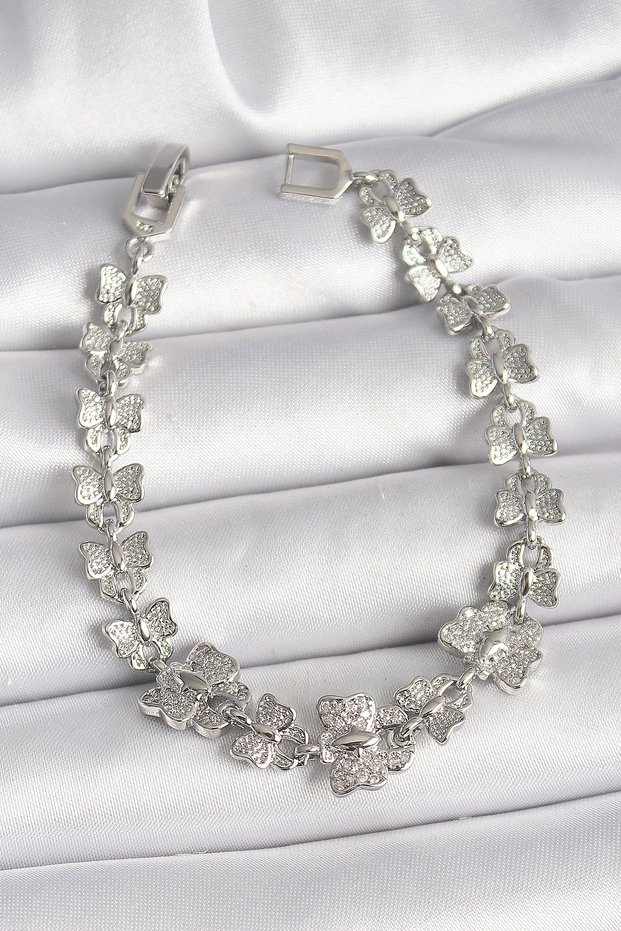 Brass Silver Color Zircon Stone Butterfly Model Chain Women's Bracelet