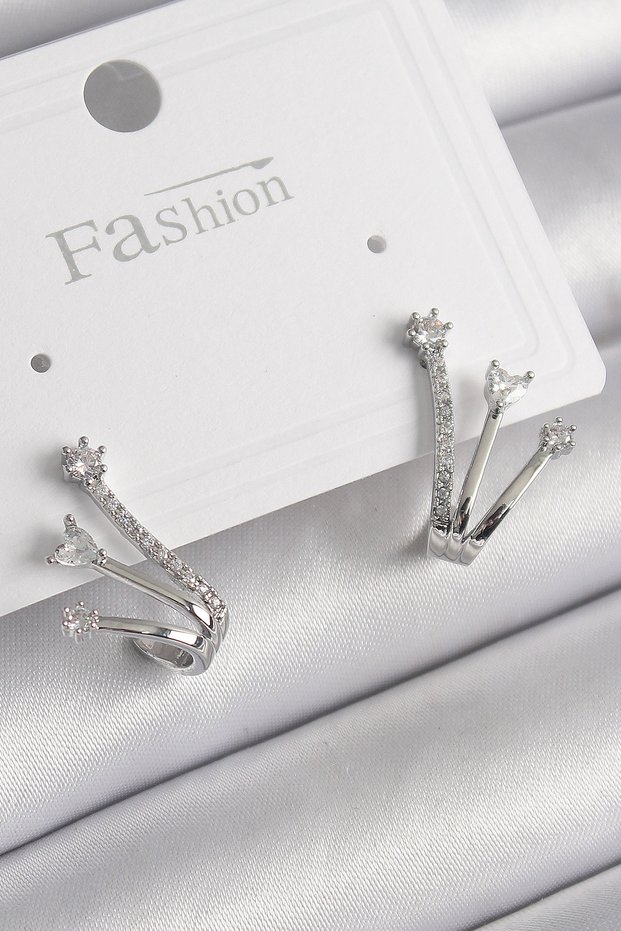 Brass Silver Color Zircon Stone Women's Earrings