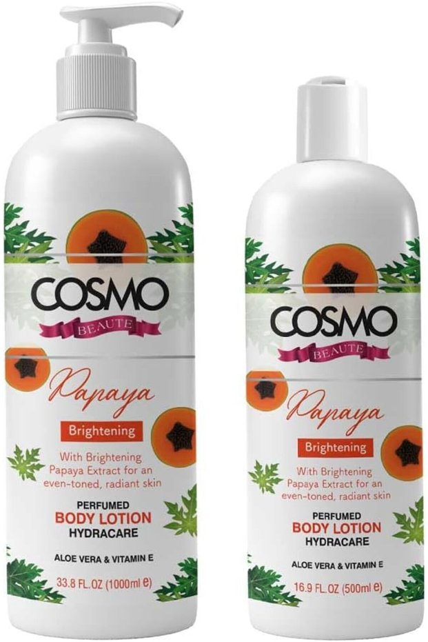 Skin Care Tropical Papaya Brightening Perfumed Body Lotion 2 Pieces Set, 1000ml & 500ml | With Aloe Vera & Vitamin E | Long Lasting | Lightweight | Non-greasy Formula | For All Skin Types