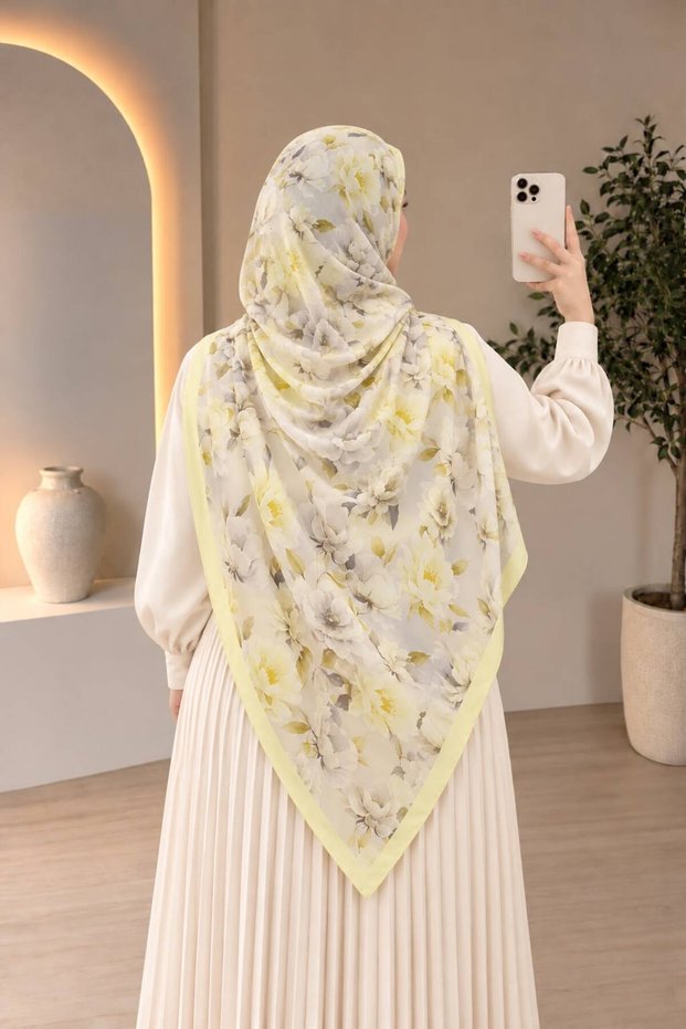 Yellow Soft Shawl for Women, Patterned, Cotton-Like Texture, Draped, Non-Iron, Daily Stylish Shawl