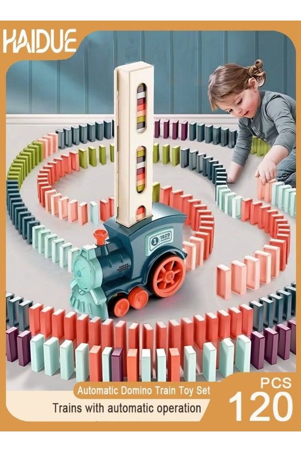 Automatic Domino Train Toy Set With 120pcs Domino Blocks For Kids Boys And Girls