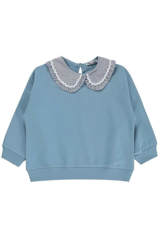 Civil Girl's Ruffled Collar Sweatshirt | 2 Threaded Long Sleeve Baby Collar | School Nursery and Daily Use - Blue