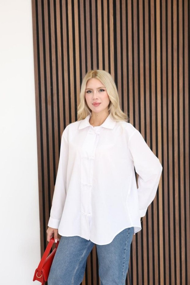 Women's Chinese Buttoned Trendy Basic Stylish Casual Shirt Suitable for Hijab
