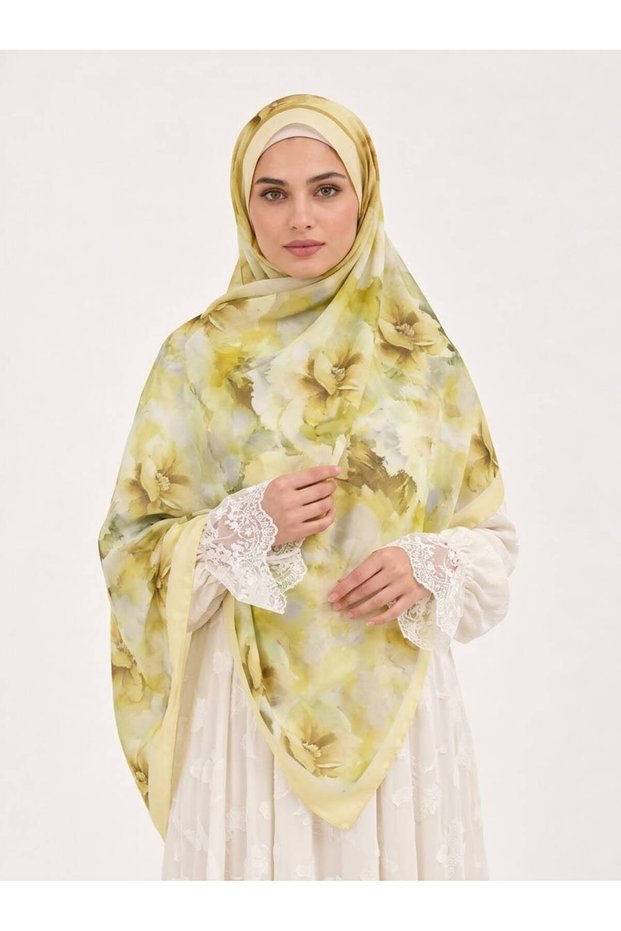 Yellow Soft Shawl for Women, Patterned, Cotton-Like Texture, Draped, Non-Iron, Daily Stylish Shawl
