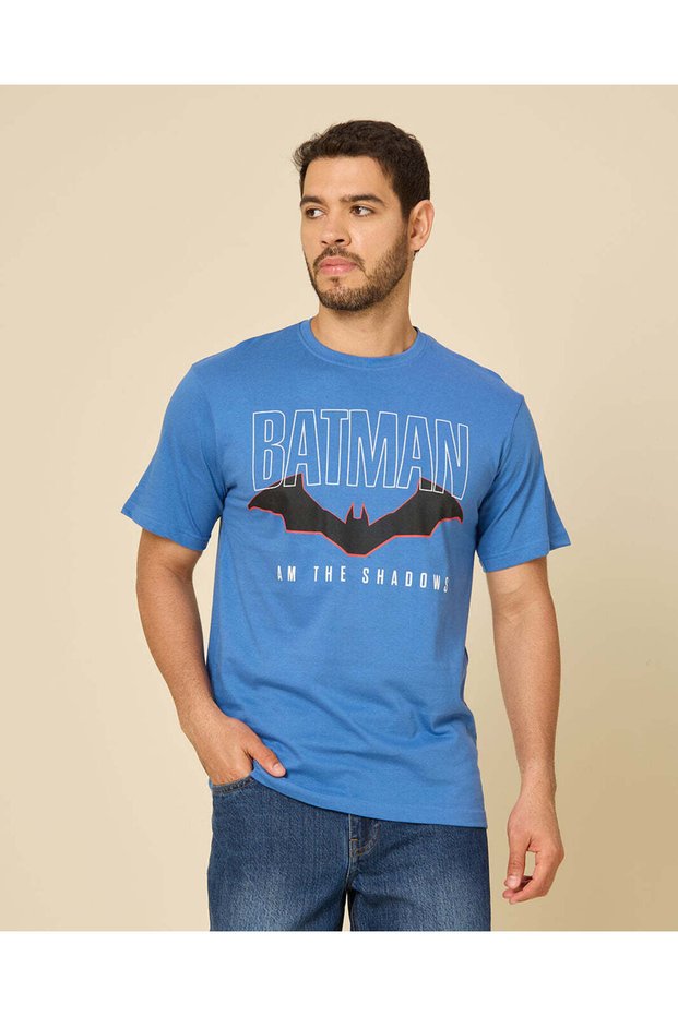 Men Blue Superhero Graphic T-Shirt