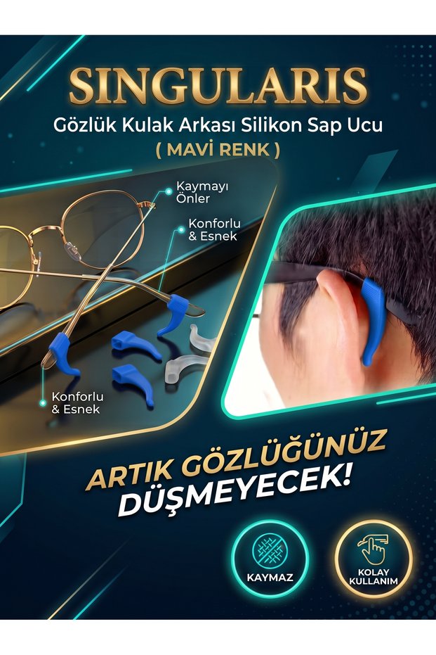 Behind-The-Ear Silicone Eyeglass Temple Tip Anti-Slip/Non-Slip Eyeglass Attachment