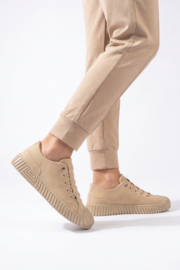 Men's Lace-Up Memory Sole Beige Nubuck Casual Walking Shoes 26K Vigor