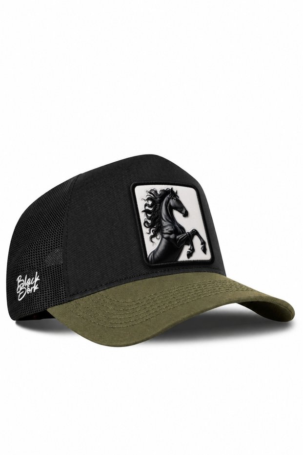 Horse Logo Cordura Khaki-Black Trucker Hat