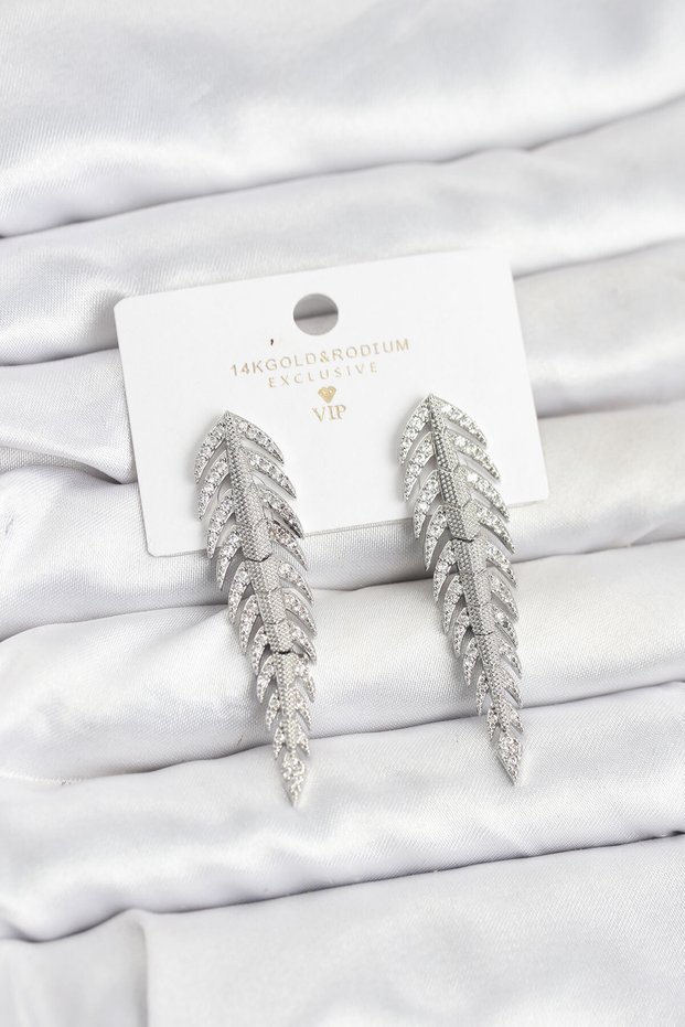 Brass Silver Color Herringbone Model Zircon Stone Women's Earrings