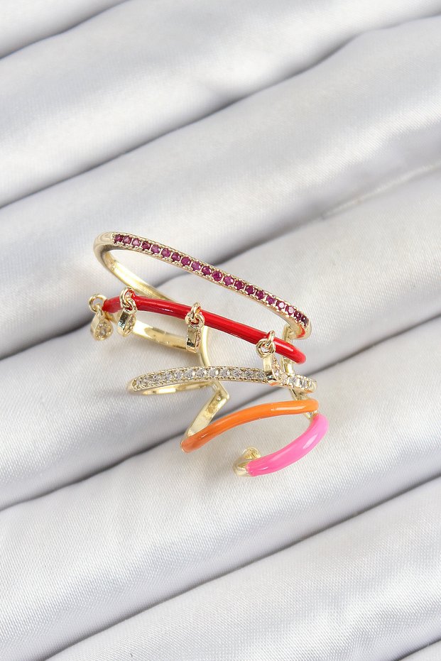 Brass Zircon Stone Red Orange Pink Compression Right Cartilage Gold Color Women's Earrings