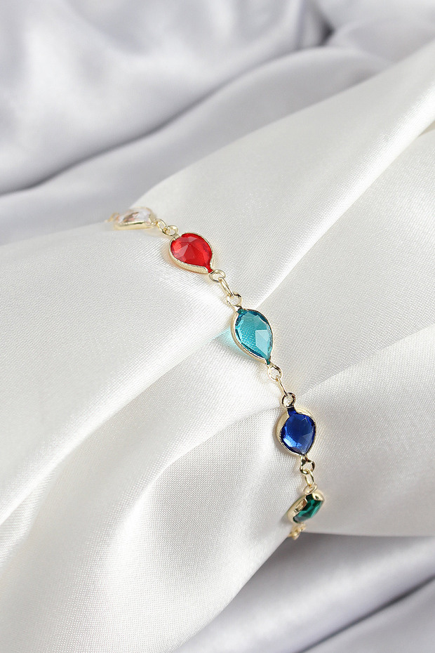 Brass Gold Color Mixed Color Drop Zircon Stone Women's Bracelet