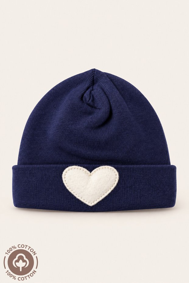 Unisex Baby Heart Embroidered 100% Cotton 3-6 Months Baby Beanie