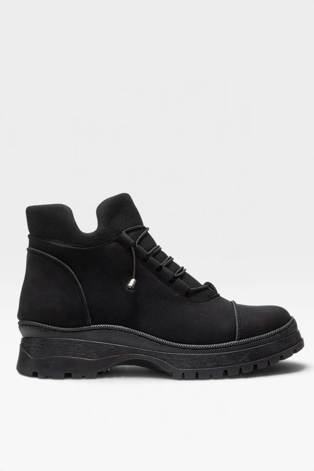 Women's Lace-Up Zippered High-Heel Boots Black - Black